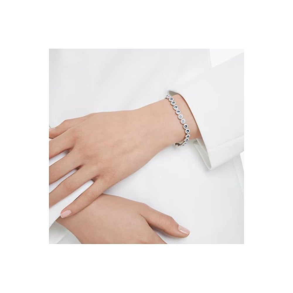 Una Angelic Tennis bracelet Round cut, Blue, Rhodium plated