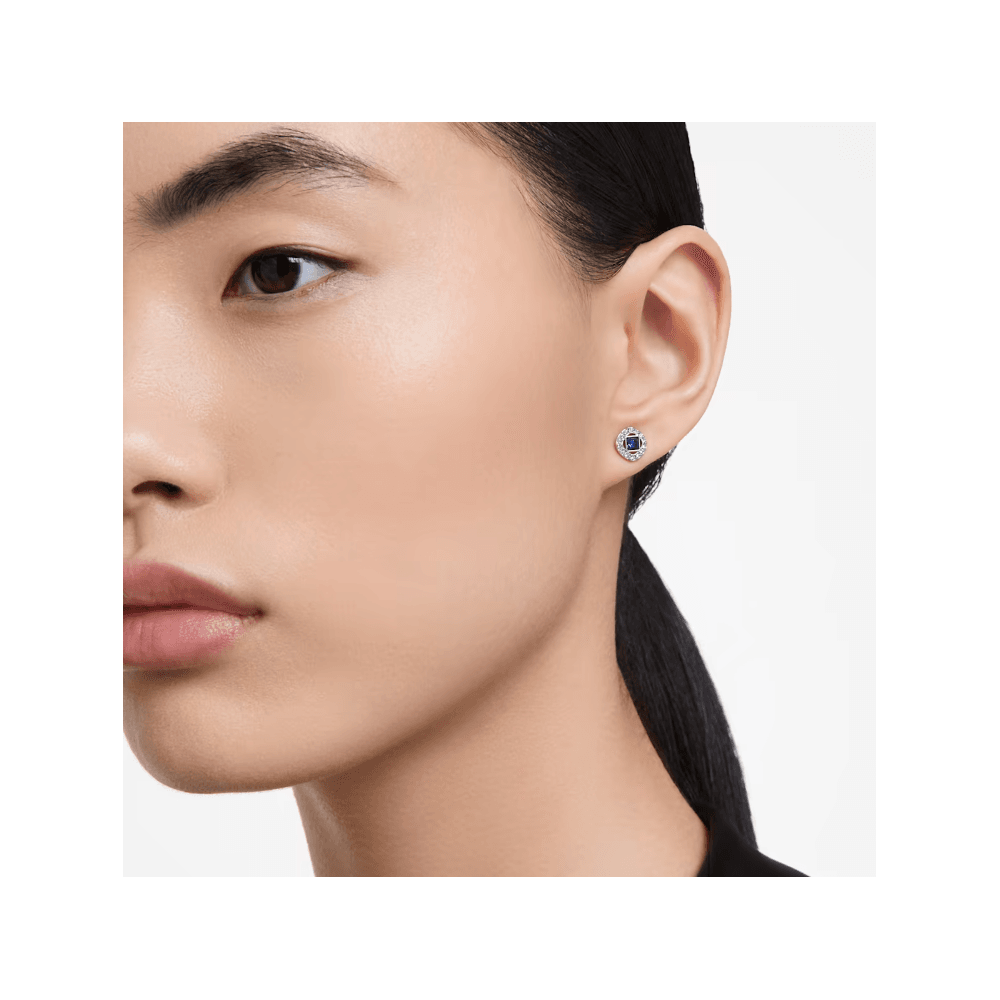 Una Angelic stud earrings Square cut, Blue, Rhodium plated