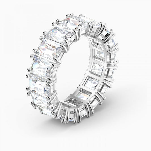 VITTORE WIDE RING, WHITE SWAROVSKI CRYSTALS, RHODIUM PLATED