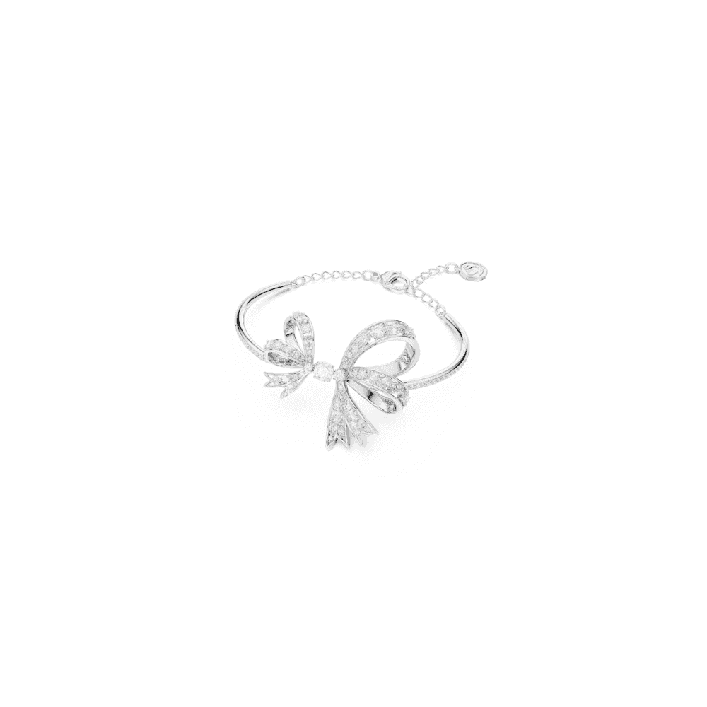 Volta bangle, Bow, White, Rhodium plated
