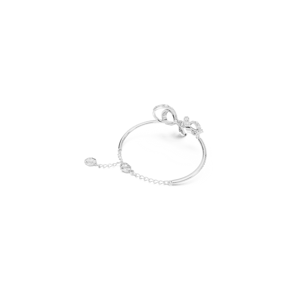 Volta bangle, Bow, White, Rhodium plated