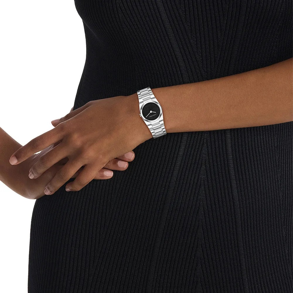 CALVIN KLEIN LADIES BLACK DIAL STAINLESS STEEL WATCH
