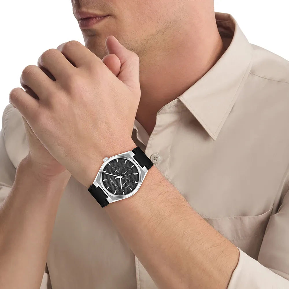 CALVIN KLEIN CHRONOGRAPH BLACK DIAL BLACK LEATHER WATCH