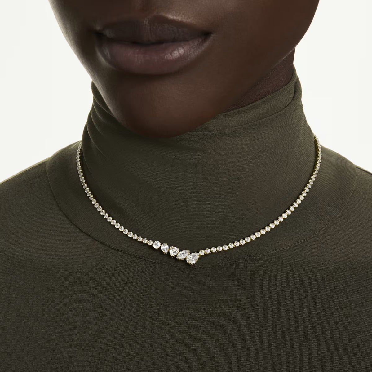Gold Mesmera V Shaped Mixed Cuts Swarovski Necklace