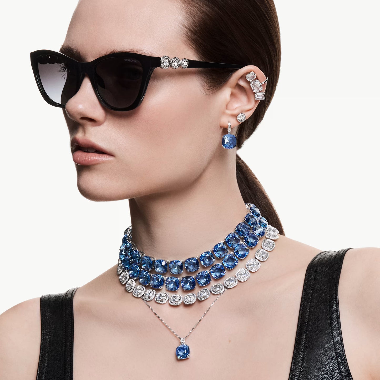 Blue Millenia Cushion Cut Swarovski Drop Earrings