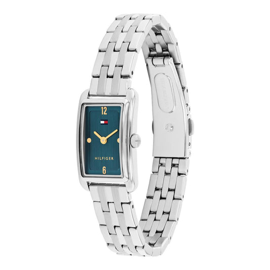 TOMMY HILFIGER TEAL RECTANGULAR DIAL LADIES STAINLESS STEEL WATCH