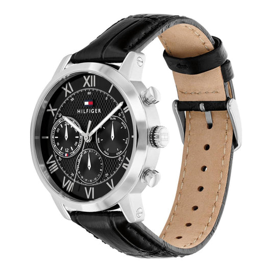 TOMMY HILFIGER BLACK CHRONOGRAPH GENTS BLACK LEATHER WATCH