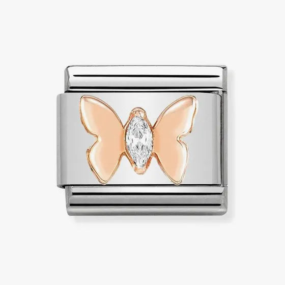 Composable Classic BUTTERFLY LINK in stainless steel with 9K rose gold and CZ