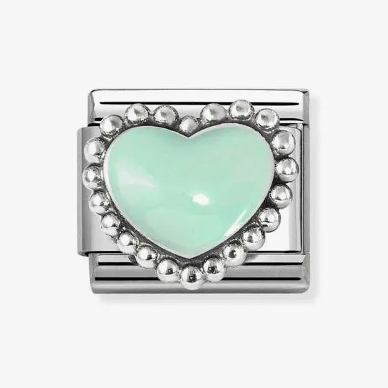 Nomination Classic Silver Pastel Green Raised Heart Charm