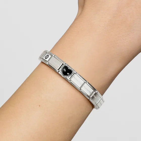 Composable Classic Nomination Link, Black Heart, beaded setting