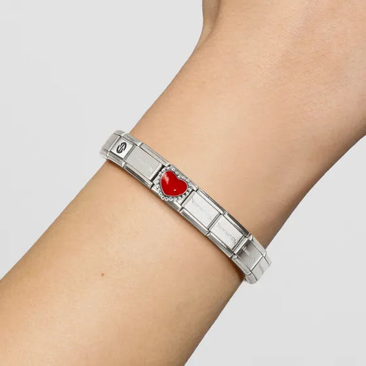 Nomination Composable Classic Link, Red Heart, beaded setting charm