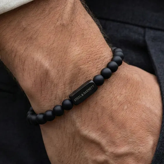 STEEL AND BARNETT NATURAL NED BLACK EDITION 6MM BLACK ONYX GEMSTONE BRACELET