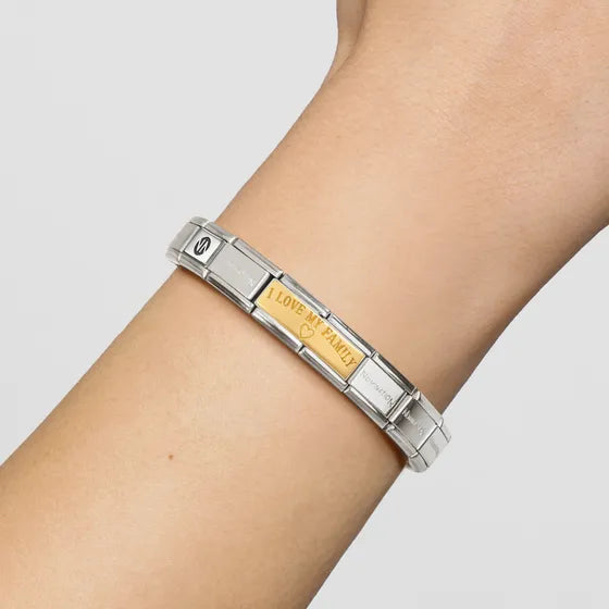 Nomination Composable Classic DOUBLE I LOVE MY FAMILY CHARM steel and 18K gold
