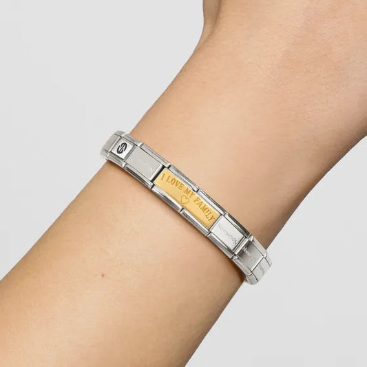 Nomination Composable Classic DOUBLE I LOVE MY FAMILY CHARM steel and 18K gold