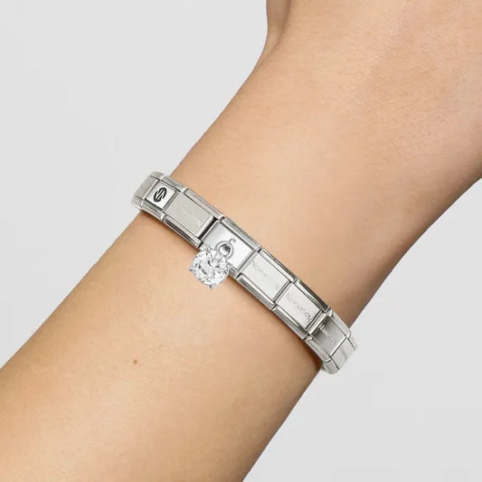 Nomination Composable Classic Link, Pendant Round Brilliant Cut Stone, White Charm