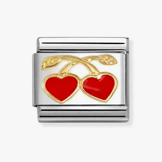 Nomination Classic Gold Red Heart Cherries Charm
