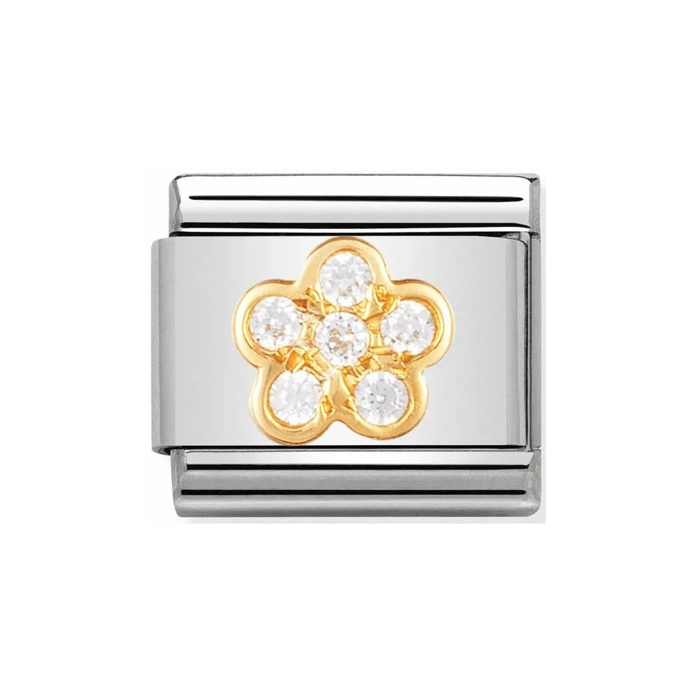 COMPOSABLE Classic WHITE FLOWER CHARM in stainless steel with 18k gold and Cubic Zirconia