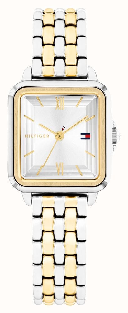 TOMMY HILFIGER LADIES SQUARE DIAL TWO-TONED STAINLESS STEEL WATCH