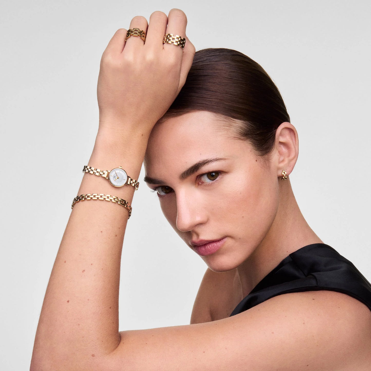 Daniel Wellington Petite Mini Arch 3-link White Gold Dial Ladies Gold Stainless Steel Watch