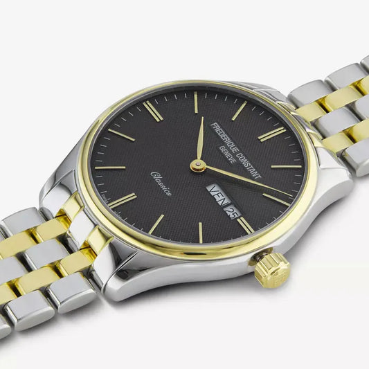 Frederique Constant Classics Black Dial Gents Two-Tone Stainless Steel Watch