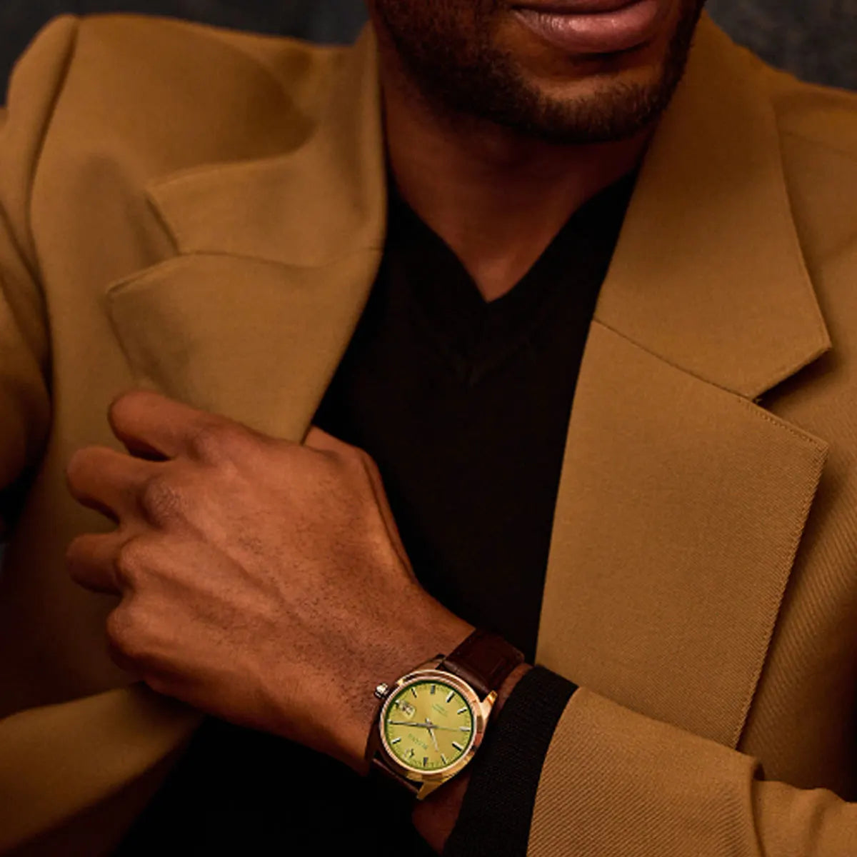 Bulova Surveyor Automatic Green Dial Gents Brown Leather Watch