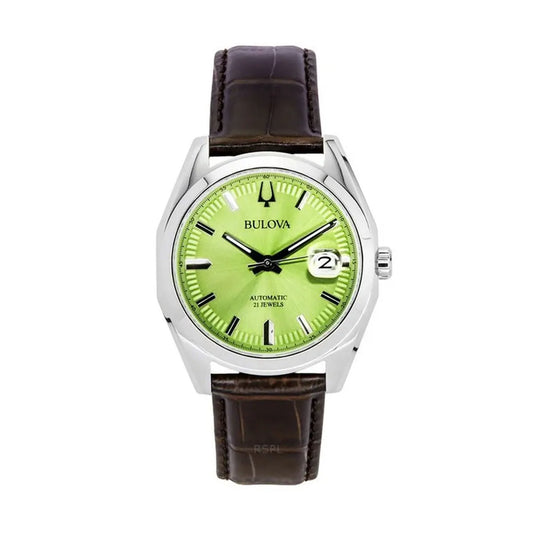 Bulova Surveyor Automatic Green Dial Gents Brown Leather Watch