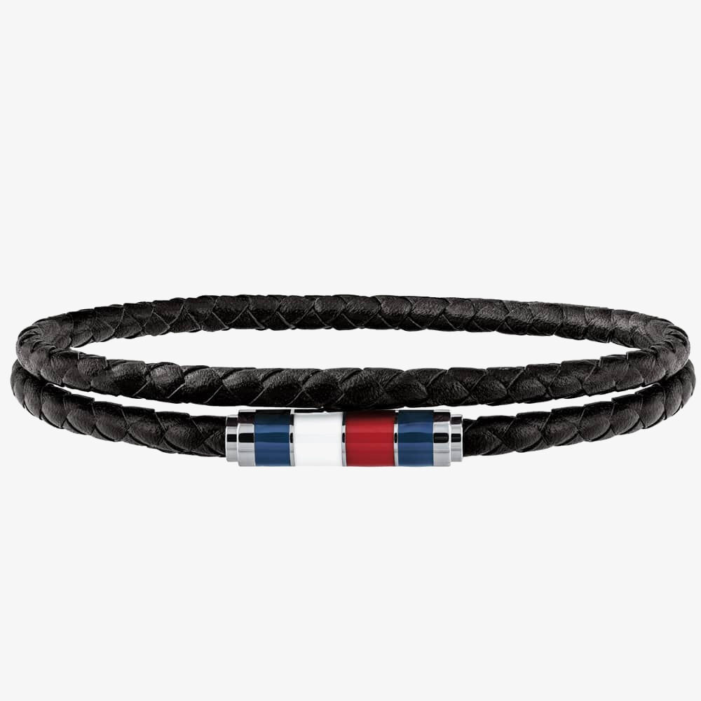 TOMMY HILFIGER NAVY DOUBLE ROW LEATHER BRACELET