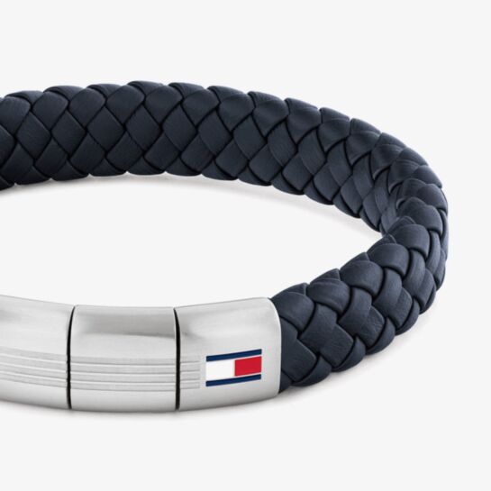 TOMMY HILFIGER NAVY CHUNKY LEATHER BRACELET