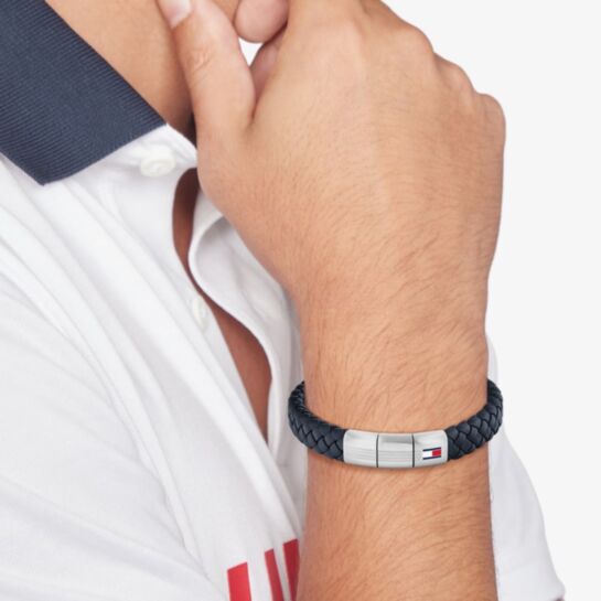TOMMY HILFIGER NAVY CHUNKY LEATHER BRACELET