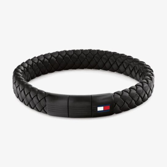 TOMMY HILFIGER BLACK CHUNKY LEATHER BRACELET