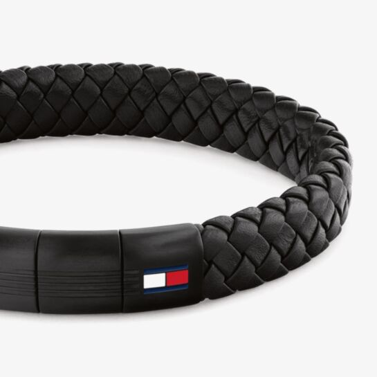 TOMMY HILFIGER BLACK CHUNKY LEATHER BRACELET