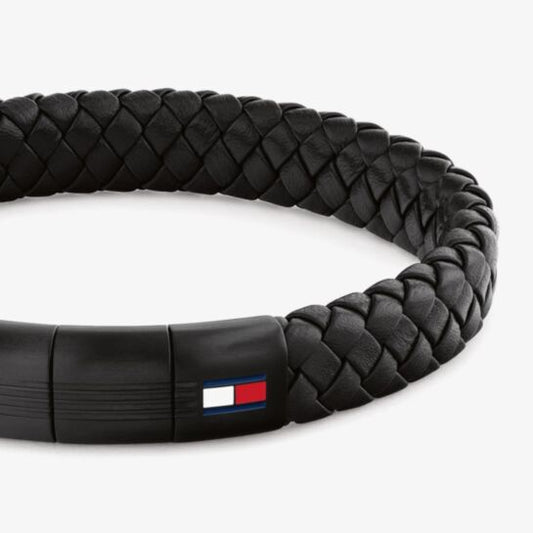 TOMMY HILFIGER BLACK CHUNKY LEATHER BRACELET