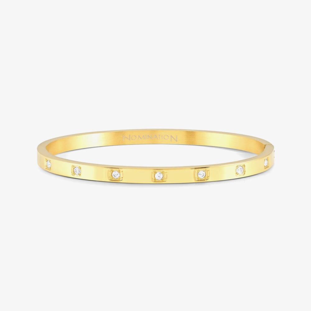 PRETTY GOLD SQUARE CZ MEDIUM NOMINATION BANGLE