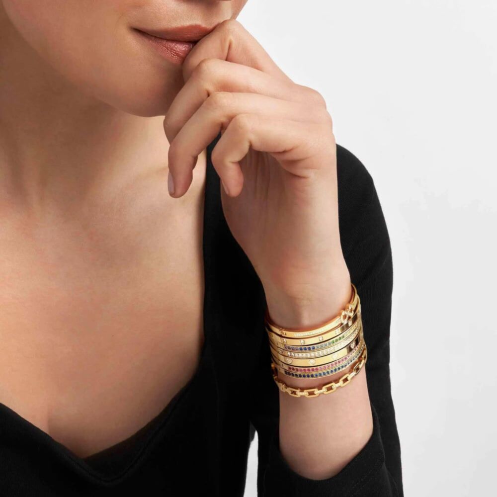 PRETTY GOLD SQUARE CZ MEDIUM NOMINATION BANGLE