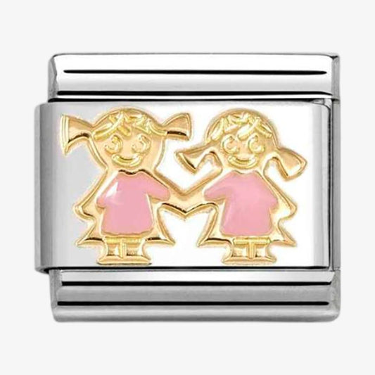 GOLD PINK SISTERS NOMINATION CHARM
