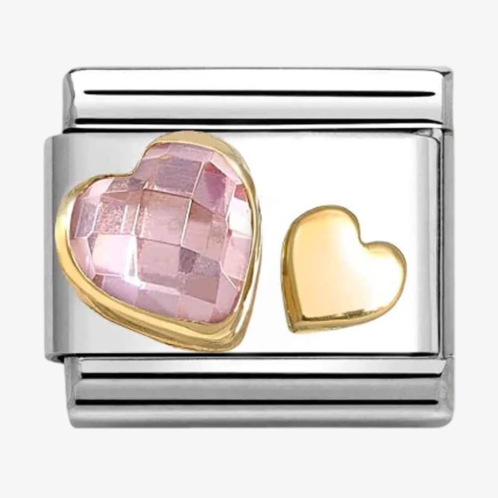 PINK CZ & GOLD HEART NOMINATION CHARM