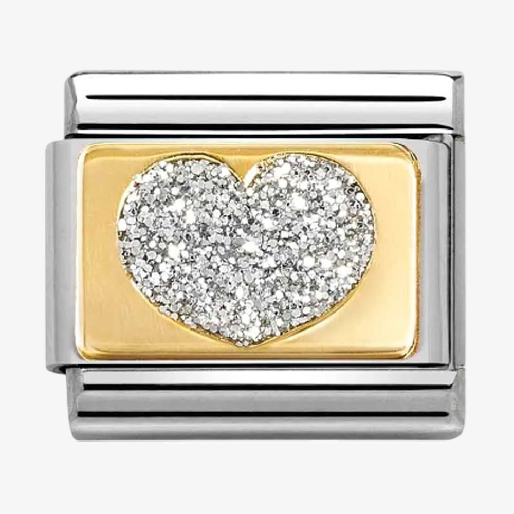 CLASSIC Stainless Steel And Yellow Gold Glitter Heart Charm