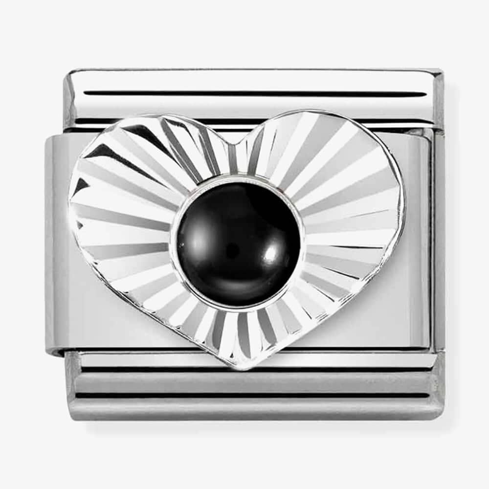 CLASSIC Composable Black Agate Heart Fluted Bezel Charm