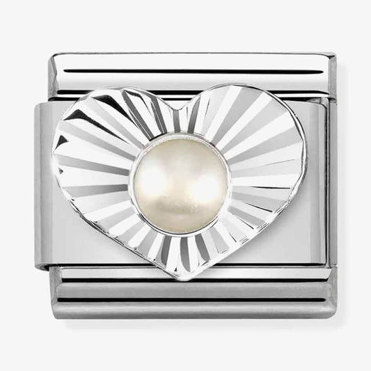 CLASSIC Composable White Pearl Heart Fluted Bezel Charm