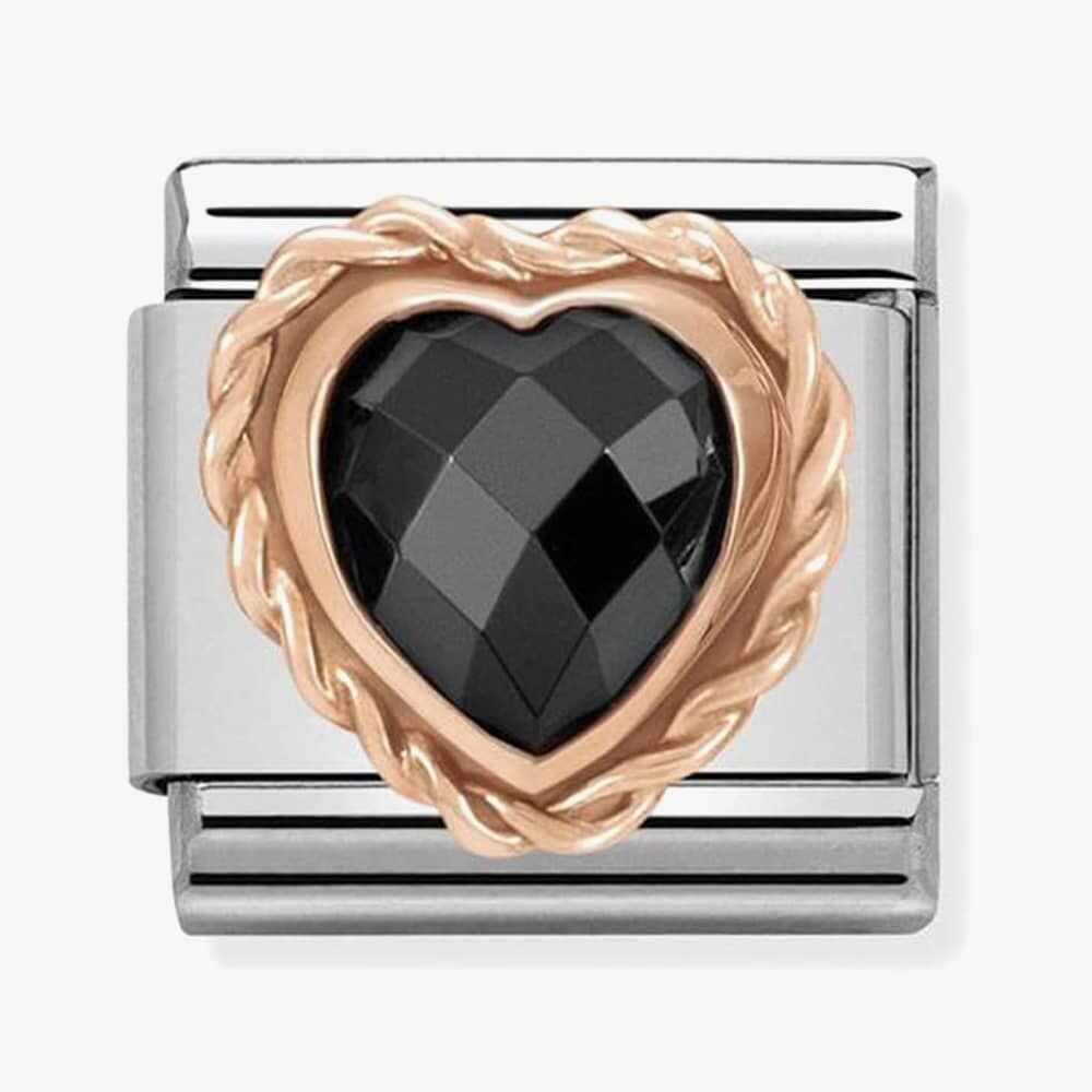CLASSIC Rose Gold Faceted Heart Black Charm