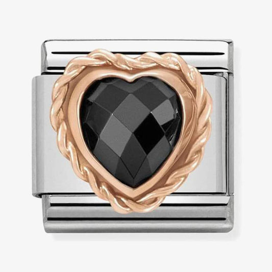 CLASSIC Rose Gold Faceted Heart Black Charm