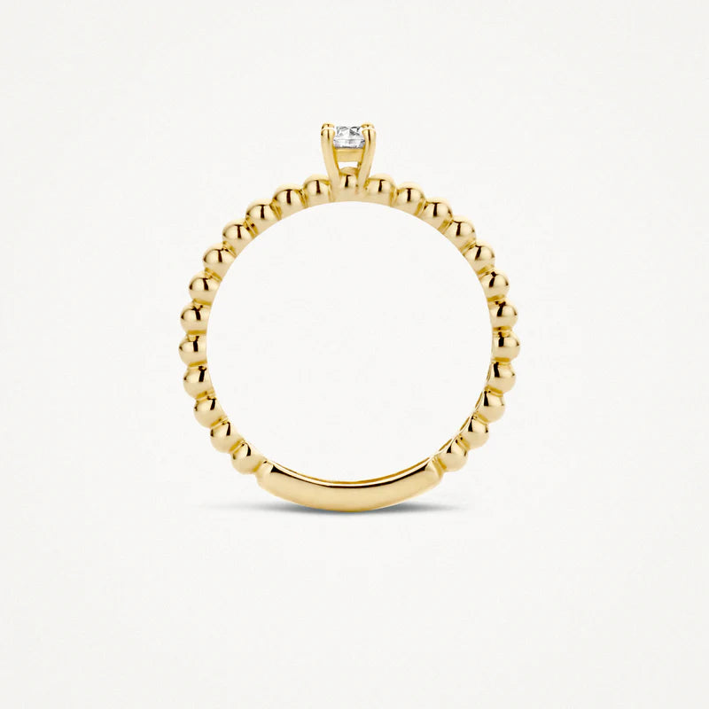 14ct Gold Beaded Zirconia Stone Ring