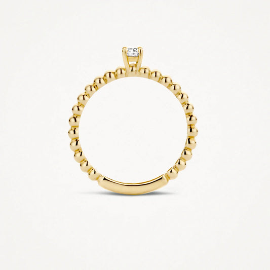 14ct Gold Beaded Zirconia Stone Ring
