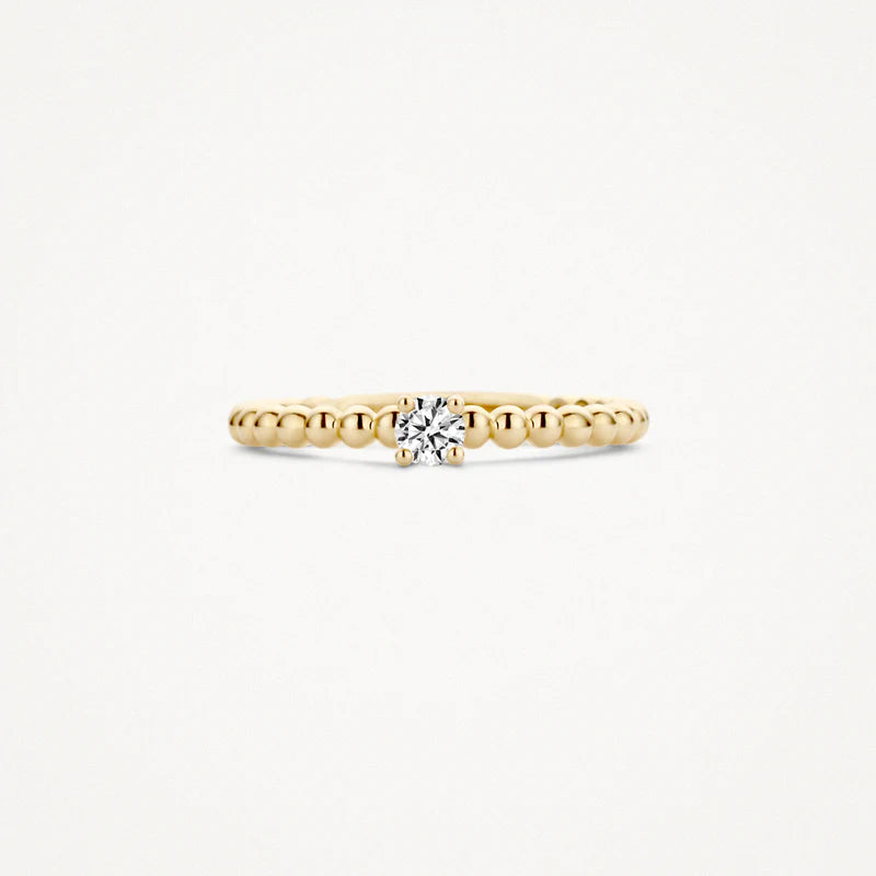 14ct Gold Beaded Zirconia Stone Ring