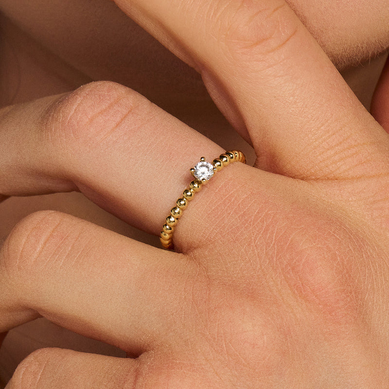14ct Gold Beaded Zirconia Stone Ring