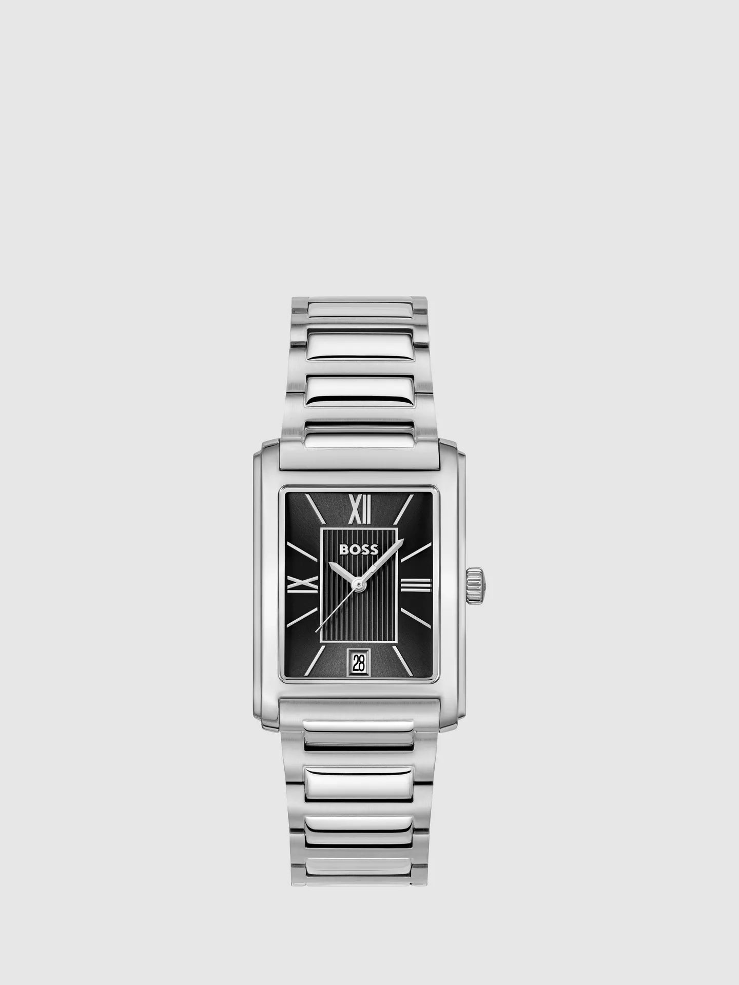 BOSS RECTANGULAR BLACK DIAL GENTS STAINLESS STEEL WATCH