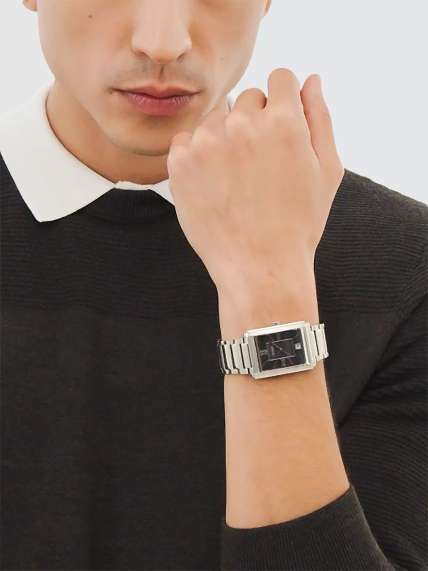 BOSS RECTANGULAR BLACK DIAL GENTS STAINLESS STEEL WATCH