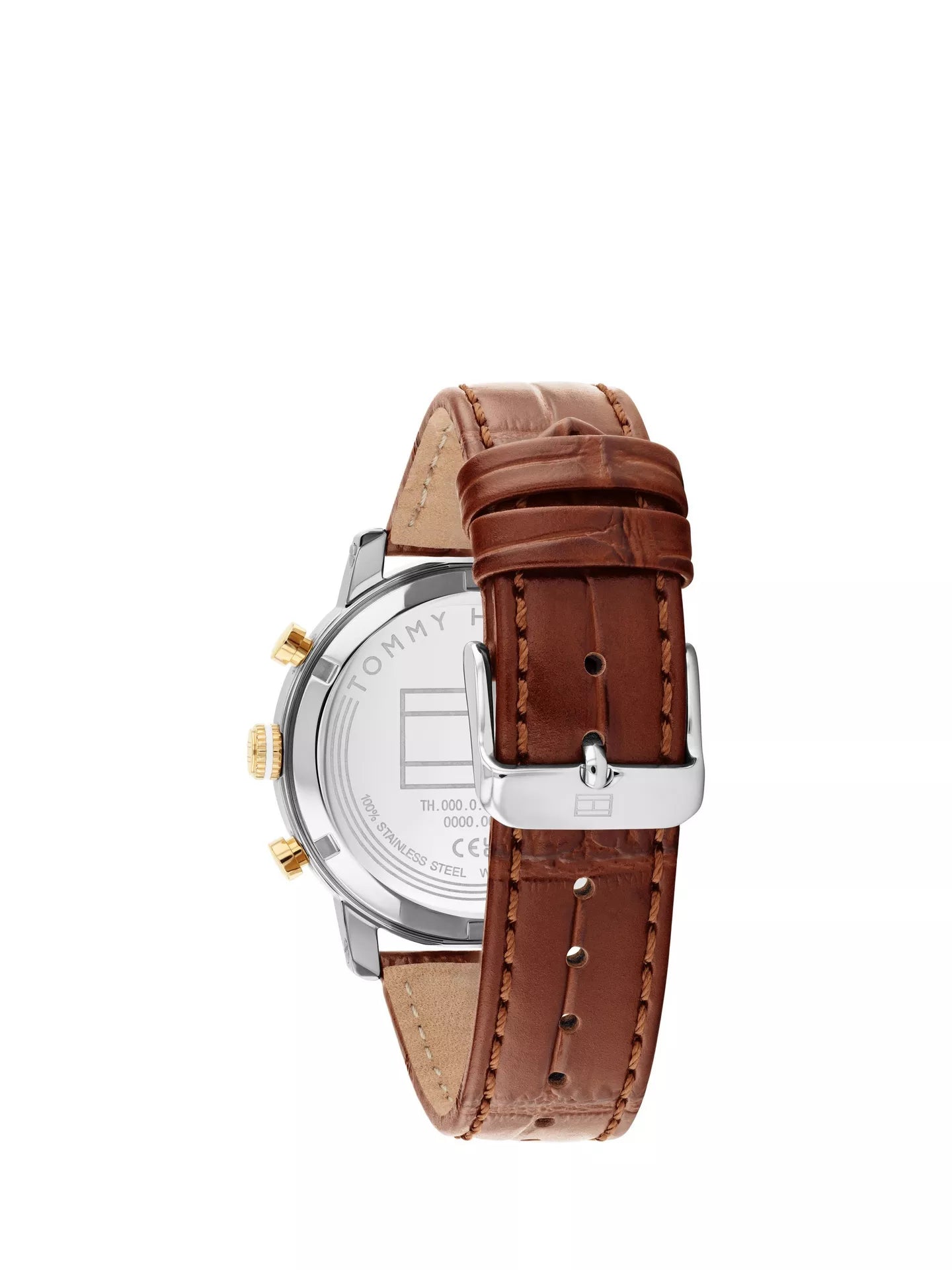TOMMY HILFIGER GOLD CHRONOGRAPH GENTS BROWN LEATHER WATCH