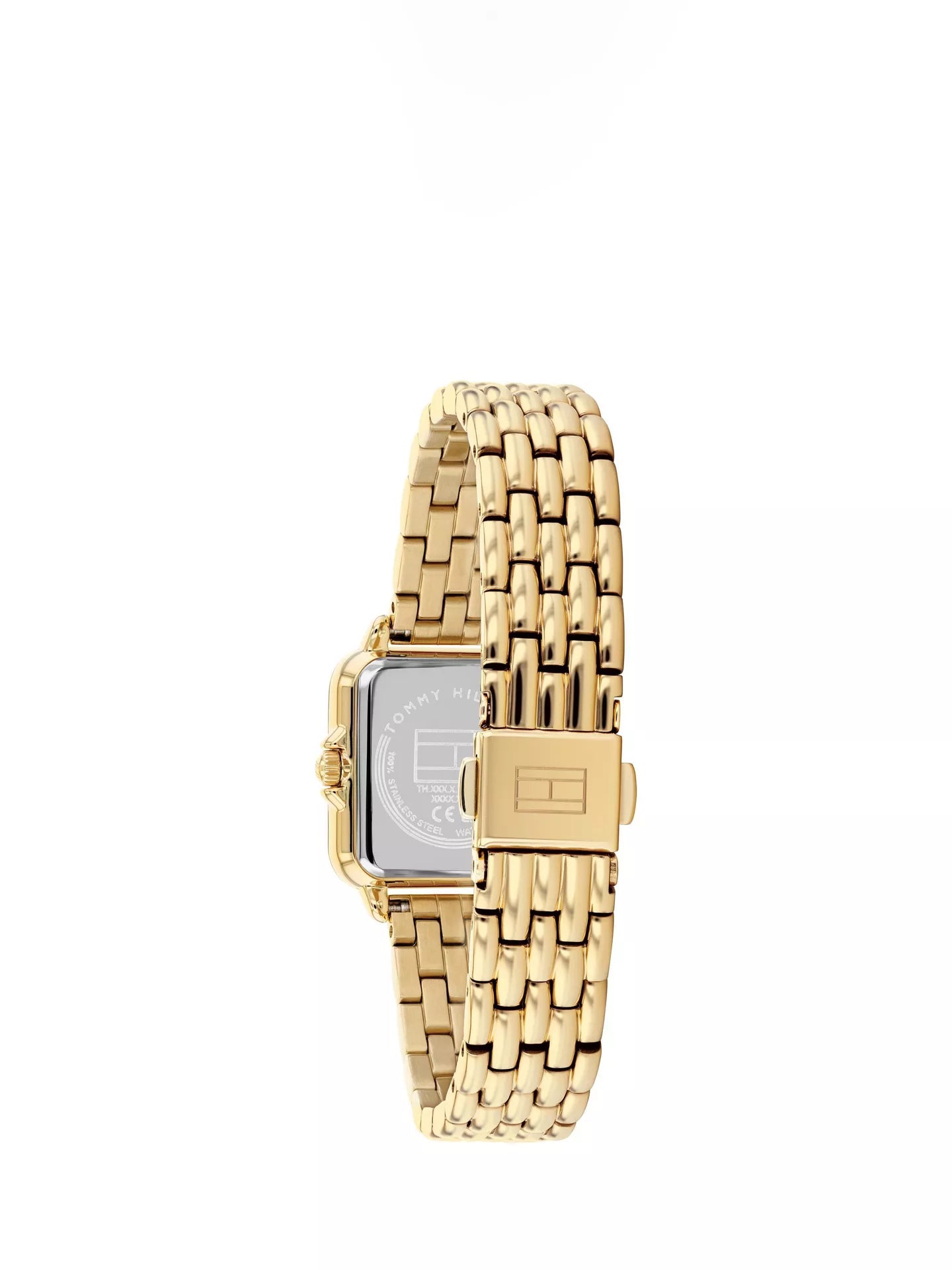 TOMMY HILFIGER GREEN SQUARE DIAL LADIES GOLD STAINLESS STEEL WATCH