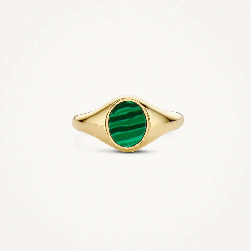 14CT YG BLUSH MALACHITE SIGNET RING
